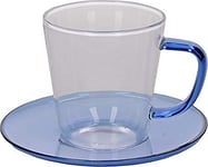 La Cafetière Core Glass Coffee Cup/Tea Cup and Saucer Set in Gift Box, Blue, 300 ml