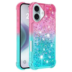 SKALO iPhone 16 Plus Juoksuhiekka Glitter Sydämet TPU kuori - Pinkki-Turkoosi