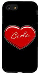 Coque pour iPhone SE (2020) / 7 / 8 Carli Cœur dessiné à la main avec inscription « First Name Hearts I Love Carli »