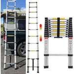 Chelle télescopique 3,2m Echelle Pliante Aluminium avec Le mécanisme de rétraction, Charge Maximale 150kg, Sûre et Solide, Extensible Ladder, Argent