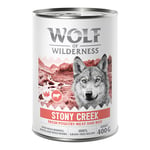 10 + 2 på köpet!  12 x 400 g Wolf of Wilderness - ADULT Expedition Stony Creek med fjäderfä & nötkött