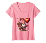 Womens Pink Valentines Day Gnome Accessories Valentines Chocolate V-Neck T-Shirt