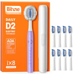 Bitvae Ultrasonic Electric Toothbrush for Adults and Kids, ADA Accepted Travel Electric Toothbrush with Rechargeable 60-Day Battery Life, 8 Toothbrush Heads, 5 Modes, Toothbrush Holder, Purple