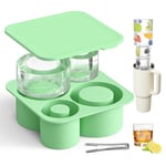 PKBD Ice Cube Tray Mold with Lid for Stanley Cup 14-40Oz Tumbler, Hollow Cylinder Silicone Freezer Ice Moulds for Chilling Cocktails, Whiskey, Drinks, Coffee, Includes Stainless Steel Clip, Green