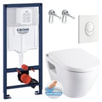 Grohe - Pack wc Bâti-support avec Cuvette Serel Solido Compact sans bride + Abattant softclose + Plaque blanche (RapidSL-SM26-3)