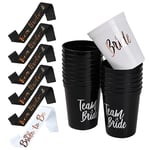 22 Pièces EVJF Accessoire, 1 Bride to Be Écharpe, 5 Team Mariée Ceinture, 16 Gobelets pour Enterrement de Vie de Jeune Fille, Bachelorette Party Cups pour Douches Mariage Fête de Poule (A)