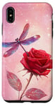 Coque pour iPhone XS Max Jolie rose rouge et libellule avec étoiles et libellules roses