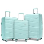 Kono Set de 3 Valise Rigide Soute Polypropylène Valise de Voyage à 4 roulettes et Serrure TSA,56/65/75cm Vert Clair