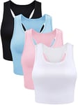 BOAO 4 Pieces Basic Crop Tank Tops Sleeveless Racerback Crop Top for Women(Black, White, Rose Red, Purple,Small)