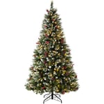 WeRChristmas Pre-lit Victorian Snow Berries Cones Christmas Tree with 260 LED Lights, Green, 7 feet/2.1 m