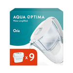 Aqua Optima Oria Carafe Filtrante et 9 Cartouches Filtrantes Evolve+ 30 Jours, Capacité 2,8 litres, Pour la Réduction des Microplastiques, du Chlore, du Calcaire et des Impuretés, Blanc.