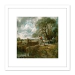 John Constable English Sketch For A Boat Passing A Lock 8X8 Inch Square Wooden Framed Wall Art Print Picture with Mount