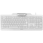 CHERRY SECURE BOARD 1.0, French Layout, AZERTY Keyboard, Wired Security Keyboard with Integrated Reader for Smart Cards and Cards/Tags with RF/NFC Interface White-Grey