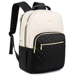 LOVEVOOK Sac à Dos Ordinateur Portable 15,6 Pouces Femme, Sac Ados Voyage Ordi Feminin pc Backpack Pour Collège Affaire Travail, Beige Noir