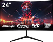 Écran Pc 24 Pouces Incurvé Gaming Moniteur 180Hz,Fhd 1080P 1Ms Sans Lunette,Freesync,100% Srgb¿178 ° Angle Vue Hdmi Displayport,Compatible Avec Mural Vesa75*75Mm-Noir