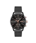 BOSS Men's 42mm Chronograph Quartz Watch Associate Collection with Black Dial and Black Stainless Steel Mesh Bracelet, Date Function, 2 Sub-Dials, 5ATM Water Resistance - 1513811