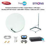 Kit Parabole 75cm fibre + Support Balcon + LNB Single + Décodeur SRT7407 Fransat + Câble HDMI + Pointeur + Câble Coax 25m + 2 fiches