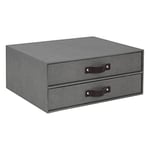 Bigso Box of Sweden Drawer Storage Box for Documents and Office Supplies - 2-Drawer Desk Organiser - Fibreboard and Paper Filing System with Elegant Leather Handle - Grey