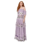 Maya Deluxe Women's Ladies Maxi Dress Off-The-Shoulder Bardot Spaghetti Strap Floral Embroidered Tiered Ruffle Tulle Wedding Guest, Lilac, 12