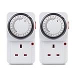 HBN 24 Hour Programmable Mechanical Timer Plug Switch, Energy Saving UK Plug-in Indoor Timer Socket for Lights, Lamp and Home Appliances (13A/3120W, 2 Pack)