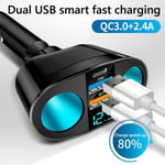 Snabbladdning Billaddare QC3.0/PD Port Telefonladdare Uttag Cigarettändare Splitter 12V/24V Universal Dual USB-strömadapter