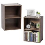 Iris Ohyama, Meuble de Rangement en Bois, Lot de 2, Bibliotheque, 2 Niveaux, Étagère, Meuble Modulaire, Marron, Ouvert, Solide, pour Salon, Bureau, Chambre, CD, Livre, Assemblage Facile, CX-2