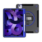 Étui pour iPad Pro 11 et Air 4/5 10.9 Triple Protection TPU Coque avec Support Rotatif à 360 °, dragonne et Emplacement pour Stylo, Noir + Bleu