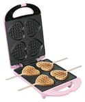 Bestron Gaufrier pour de petites gaufres en forme de cœur piquées sur bâtonnet, Design rétro, Sweet Dreams, 780 W, Rose