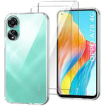 HuiYouMY Housse pour Oppo A78 4G Coque Silicone + [2 Pezzi] Verre trempé, Transparent Souple Protection TPU Cover Case Shell Etui Bumper Coque Film Protection écran (6.43") -Clear