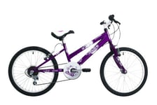 EmmelleDiva Girls' Mountain Bike Purple, 11" inch steel frame, 6 speed steel v-brakes with adjustable levers 20 inch white alloy rims