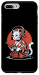 Coque pour iPhone 7 Plus/8 Plus Japon Kawaii Cat Samurai Casque Casque Manette de Jeu Vidéo