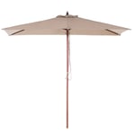 Parasol de Jardin ou de Terrasse Rectangulaire Beige Marron avec Pied en Bois,