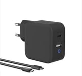 65W Chargeur Usb C Rapide, 2-Ports Avec Gan Tech Pd 3.0 Adaptateur Pour Macbook Pro/Air, Ipad Pro/Mini, Iphone 13/12 Pro Max, Asus, Dell Xps, Lenovothinkpad