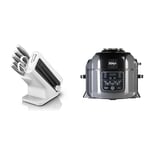 Bloc-couteaux Ninja Foodi StaySharp avec Affûteur, 6 Pièces Aiguisés, Acier Inoxydable, K62006EUWH + Multicuiseur Ninja Foodi, Air Fryer, 7-en-1, 6L, 7 fonctions de cuisson, OP300EU