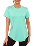 Gyabnw Yoga Tops for Women UK Activewear Ladies Gym Top Running T Shirt Short Sleeve Activewear UV Protection Green