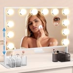 Miroir Maquillage Hollywood Lumineux réglable en Hauteur - BESTOPE Pro Miroir LED Coiffeuse 60x35cm Miroir Hollywood avec Organisateur de Maquillage 3 Modes de Couleurs