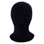 Vinter Helansikte Mask Tre-håls Balaclava Stickad Hatt Hals Damask - Navy Blue