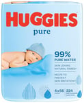 Huggies Pure, Baby Wipes, 4 Packs (224 Wipes Total) - Natural Wet Wipes for Sensitive Skin - 99 Percent Pure Water - Fragrance Free to Clean and Protect