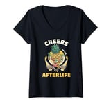 Womens Cheers to the Afterlife Pineapple Skull Party V-Neck T-Shirt