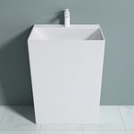 Lavabo sur Pied Blanc Vasque Colonne en Fonte Minérale Lave Mains Rectangulaire pour Salle de Bain 60x45x90cm Colossum40 - Sogood