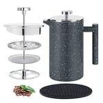 MOGGA Cafetiere 34oz/8cup French Press Coffee Maker Double Walled Insulated Coffee Press with 304 Food Grade Stainless Steel and Unique 3 Layered Filtration System for Good Coffee in Home and Office.