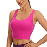 CRZ YOGA Butterluxe Womens V Neck Padded Sports Bra - Longline Workout Crop Tank Top with Built in Bra Hibiscus Purple XL