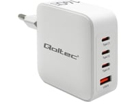 Qoltec 140W Gan Lader| 5-20V | 2,5-5A | 3 X Usb-C Pd | 1 X Usb Qc 3.0 | Hvit