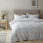 Catherine Lansfield Lennon Stripe Seersucker Stripe King Duvet Cover Set with Pillowcases White