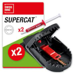 SWISSINNO Piège à Rats PRO SuperCat | Réutilisable, fiable et efficace | Piège à ressort puissant pour éliminer les rats sans ratés, avec appât au beurre de cacahuète | 2X Piège + 2X Seringues à Appât