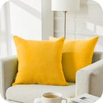 Topfinel Housse Coussin 60x60 Taie d'oreiller Carrés Lot de 2 Jaune Moutarde pour Gros Coussin Canapé Lit Décoration Salon Chambre Scandinave Couleur Uni Chenille Doux avec Fermeture Elair