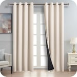 MRTREES Rideau Occultant Thermique Isolant Anti Froid et Chaleur 100% Bloquer Lumière, Double Rideaux Beige Opaque Anti-UV à Oeillets pour Chambre Adulte Salon, 140x220 CM, 2 Pièces