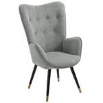 MEUBLE COSY Fauteuil Scandinave Chaise de Canapé de Loisirs pour Salon Salle à Manger Bureau avec Un Revêtement en Tissu, Accoudoirs Rembourés et des Pieds en Métal, Gris et Noir et Or, 66x71x110cm