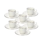 Tognana Fascetta Oro, ensemble de 6 tasses à café avec soucoupe, en porcelaine, blanc.