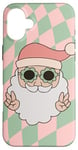 Coque pour iPhone 16 Plus Retro Christmas Santa Hippie Checker Checkered Pastel Peach